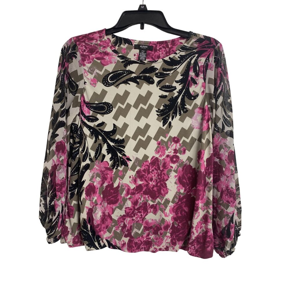 Alfani Paisley Floral Rhinestone Casual Blouse Size P/S